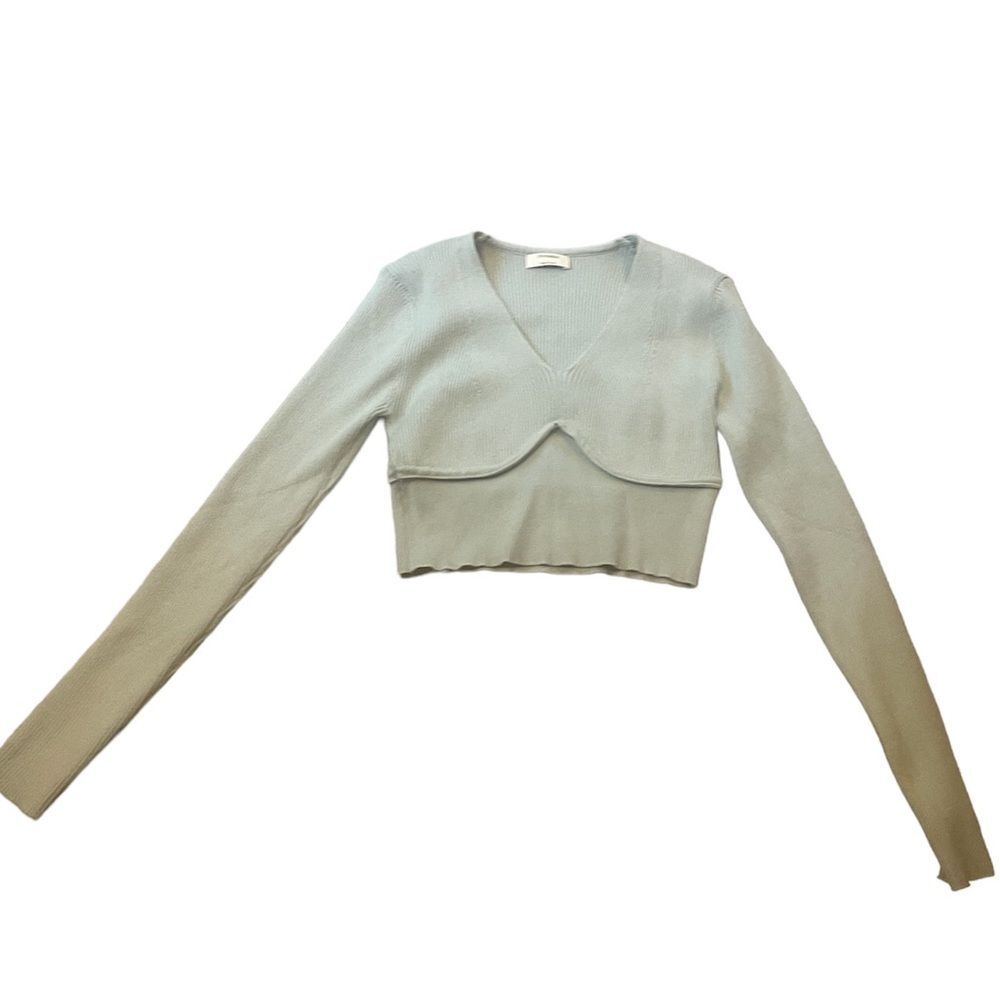 Thinkable green v neck thick cropped sweater size large